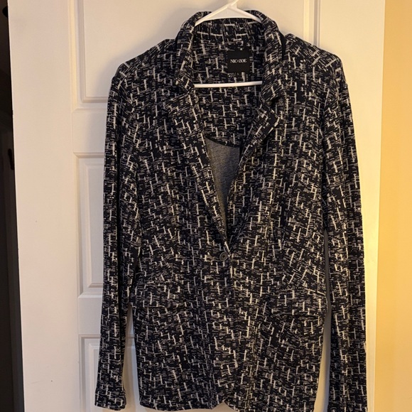 Nic & Zoe Print Knit Navy/White Jacket (L) - Picture 2 of 5